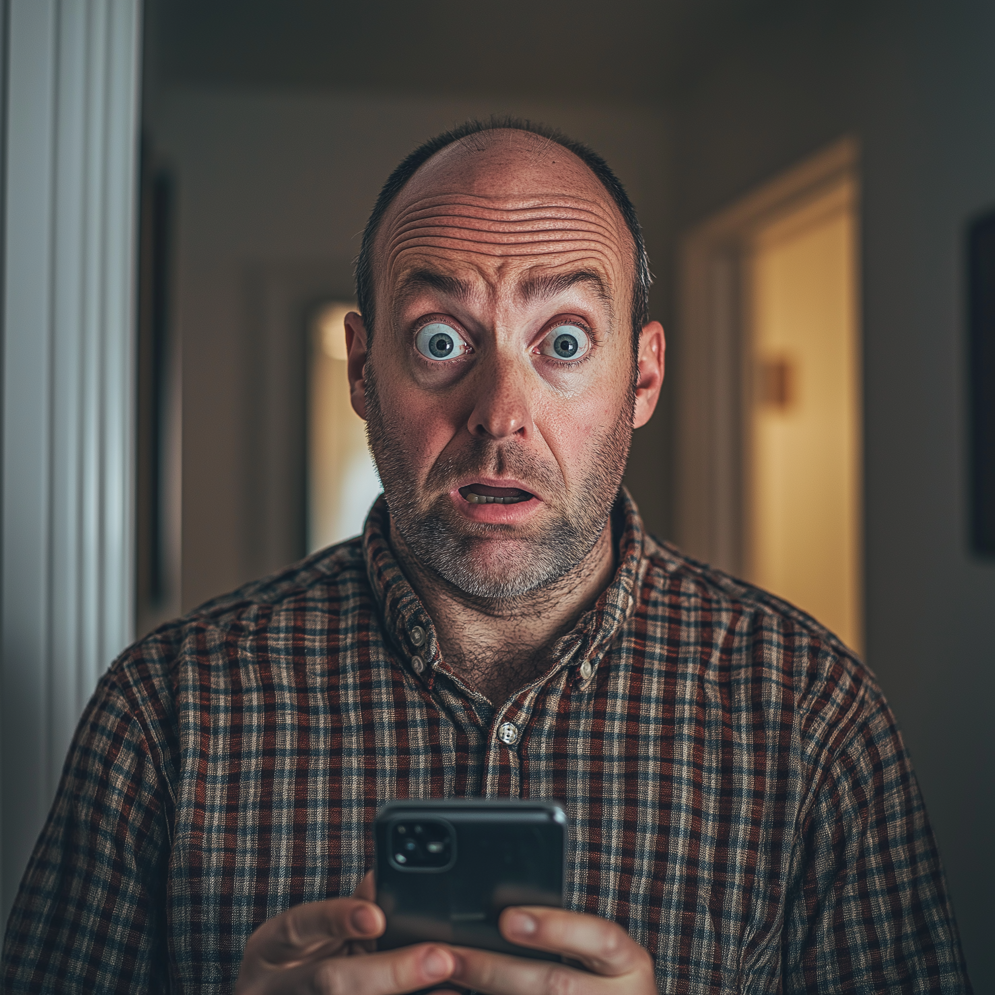 A man looks a bit confused yet worried while looking at his phone | Source: Midjourney