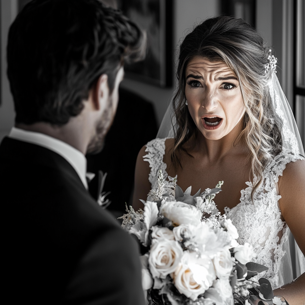 Emotional bride talking to her groom | Source: Midjourney