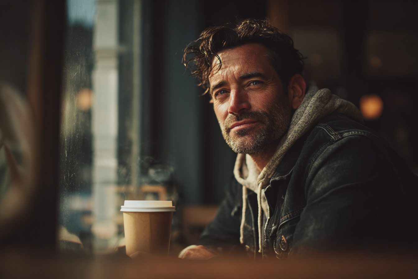 A man sitting in a coffee shop | Source: Midjourney