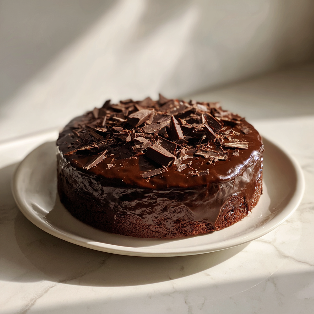 A chocolate cake on a platter | Source: Midjourney