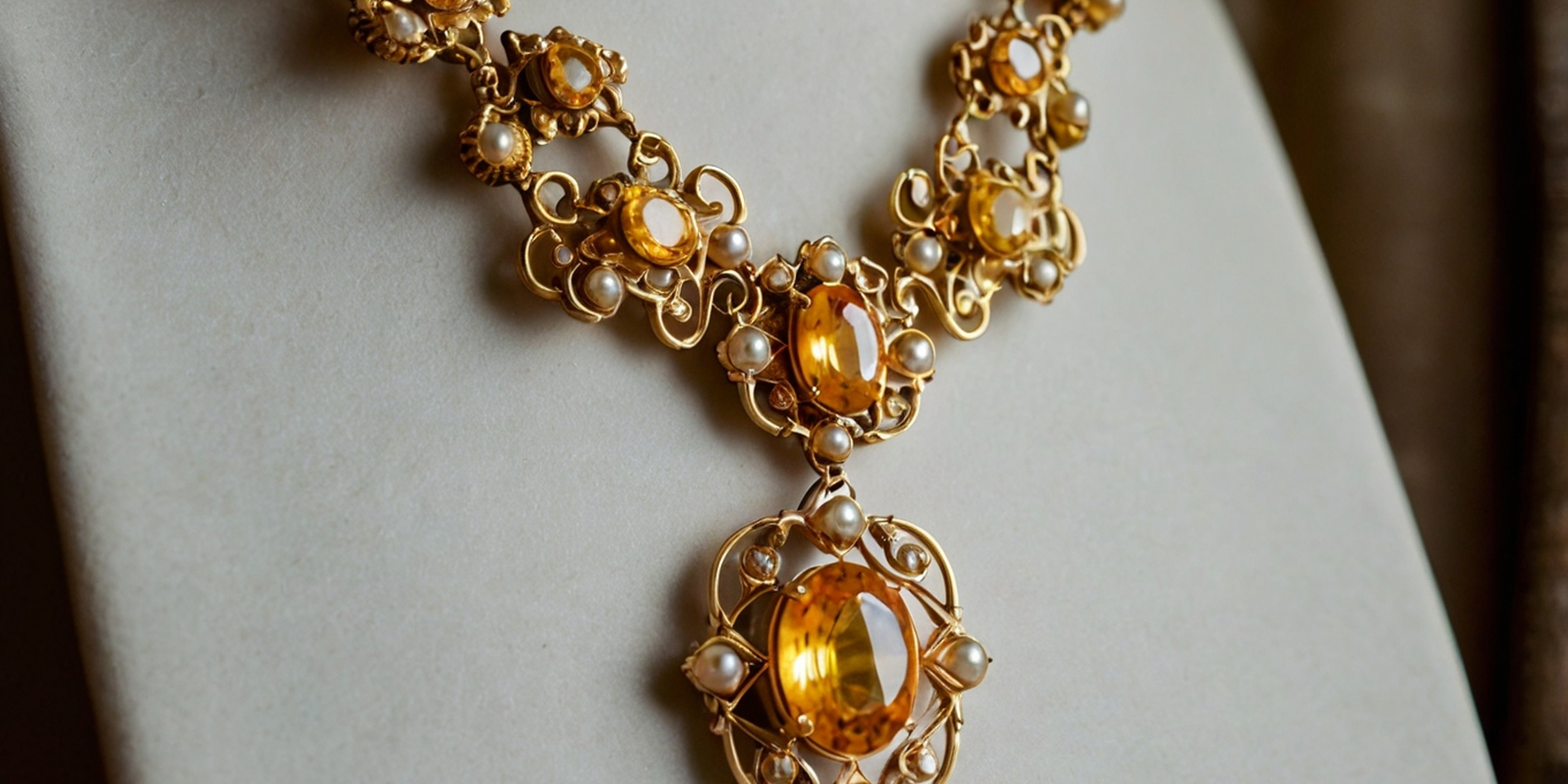 A gold necklace with inlaid topaz and pearls | Source: Amomama