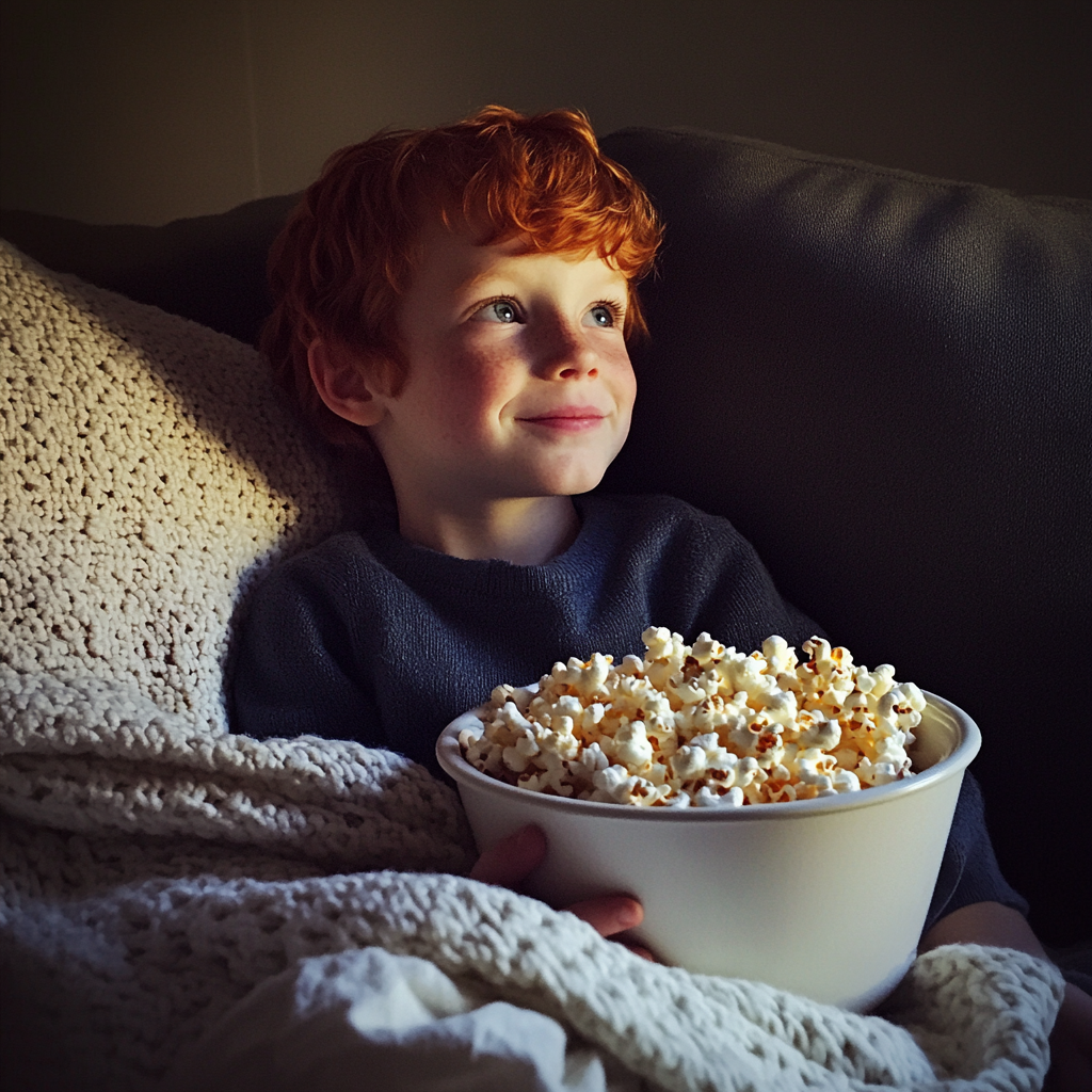 A little boy sitting on a couch | Source: Midjourney