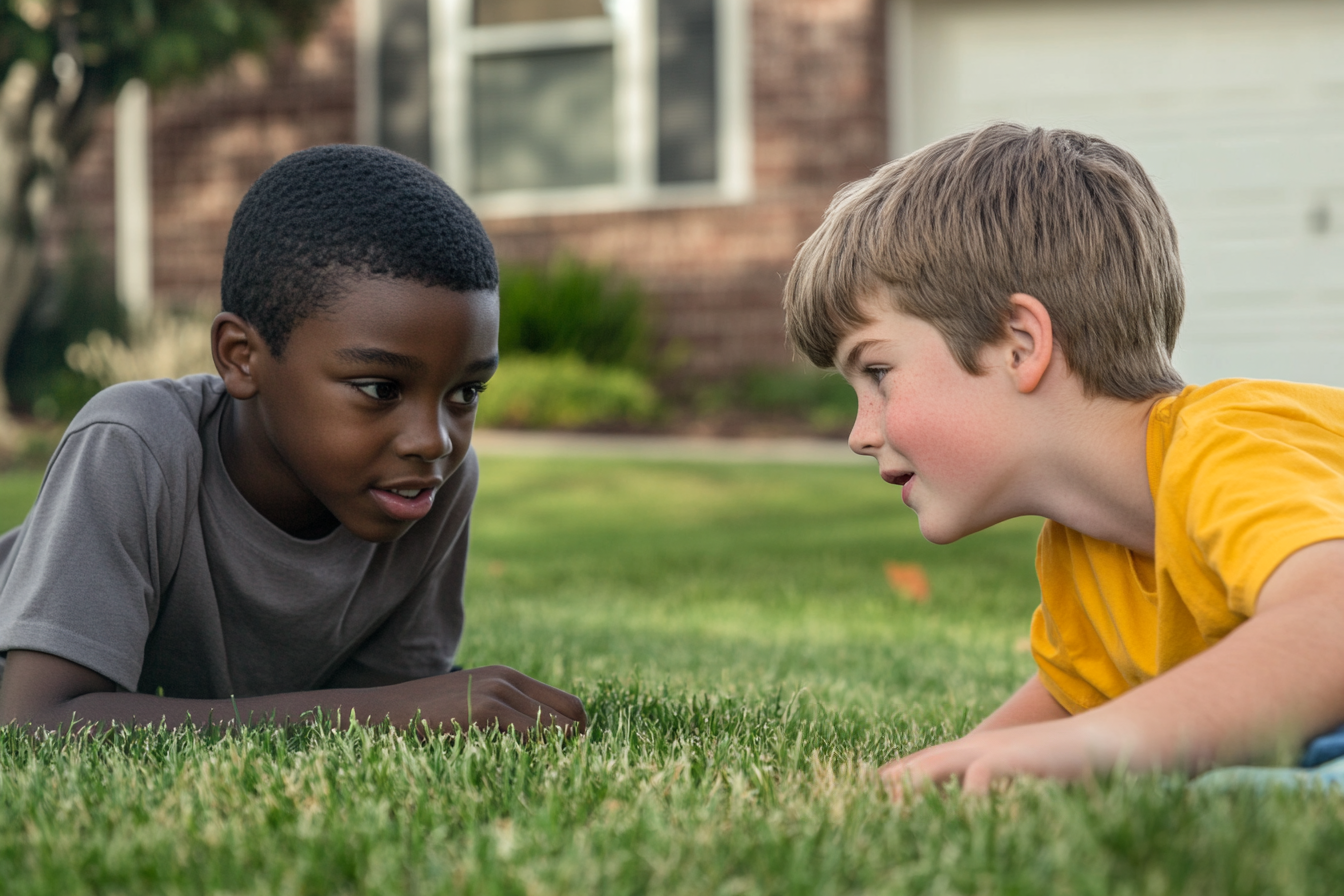 Two boys playing on a front lawn | Source: Midjourney