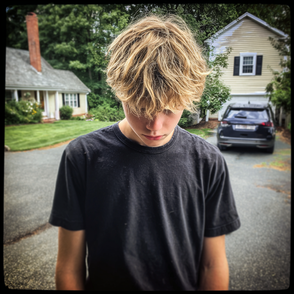 A teenage boy standing outside | Source: Midjourney