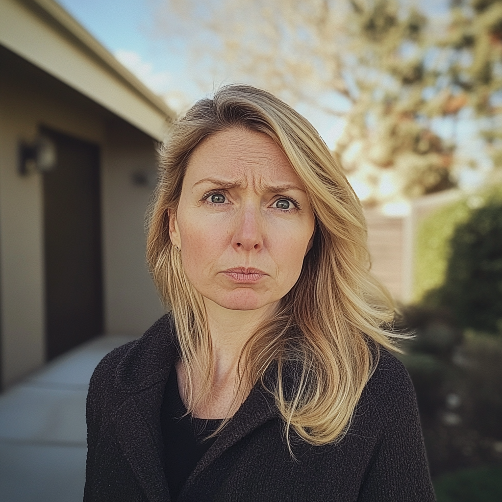 A woman standing in a front yard | Source: Midjourney