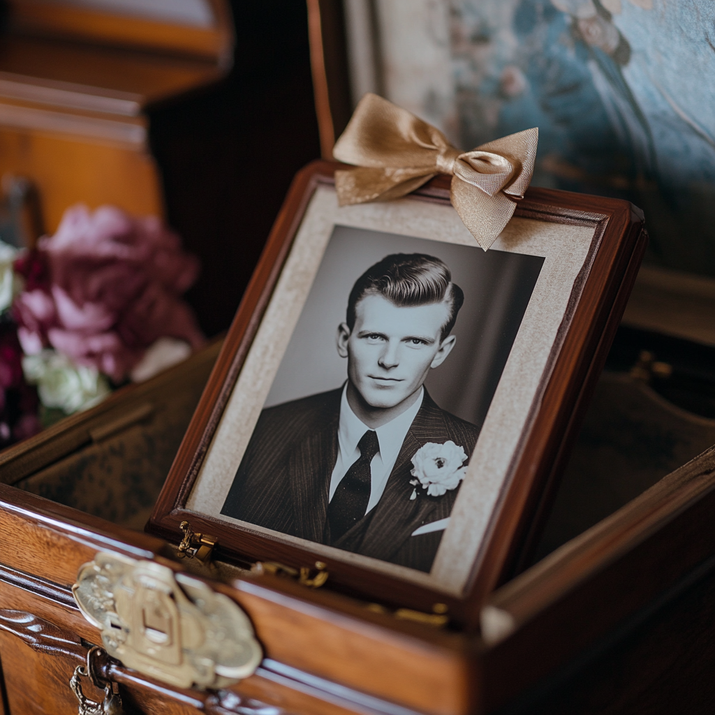 A man's photo in a coffin | Source: Midjourney