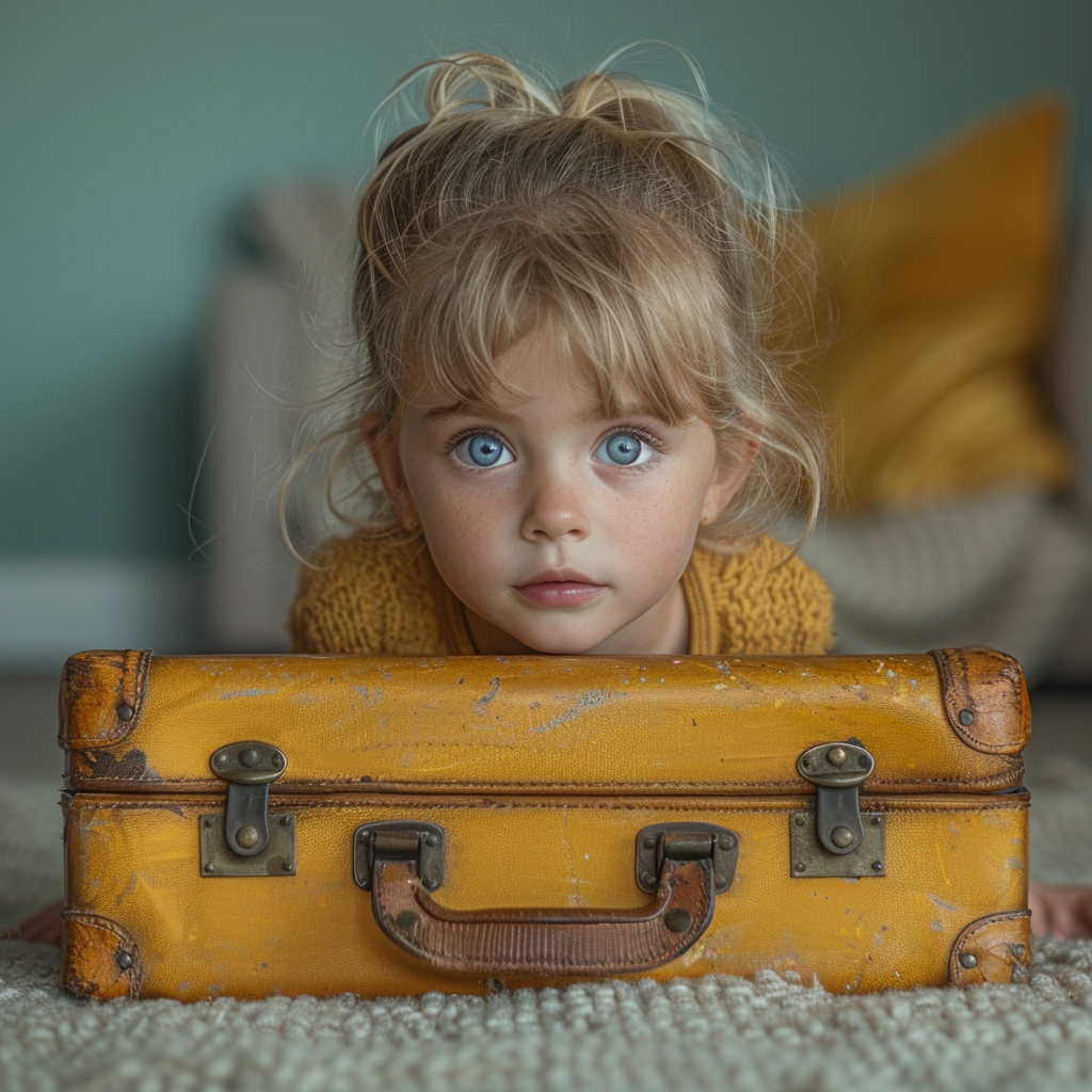 Emma playing with the suitcase | Source: Midjourney