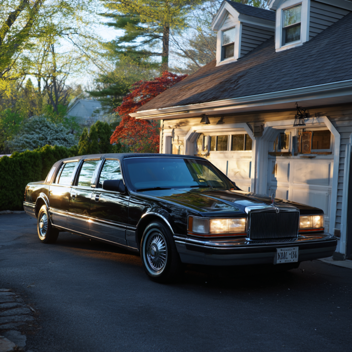 A black limousine outside a house | Source: Midjourney
