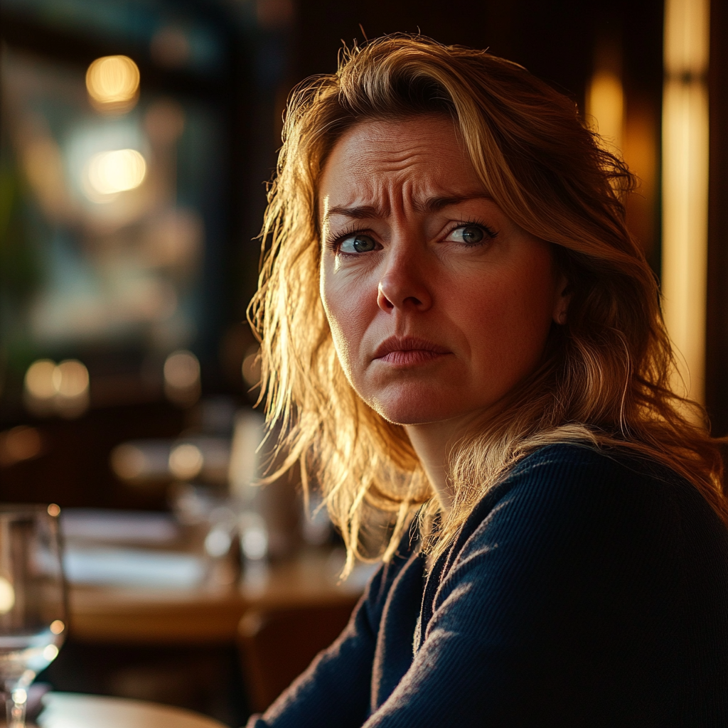 An extremely hurt and upset woman in a restaurant | Source: Midjourney