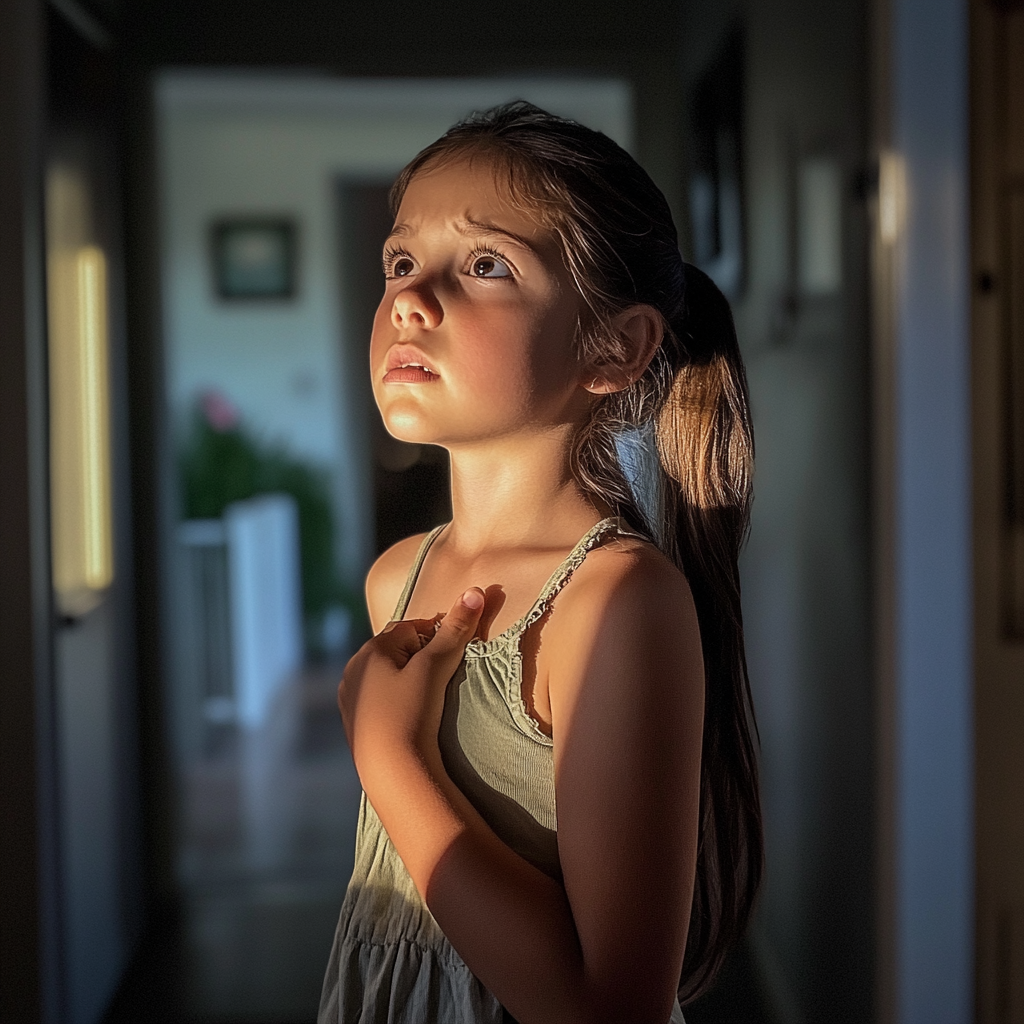 A little girl standing in a hallway | Source: Midjourney