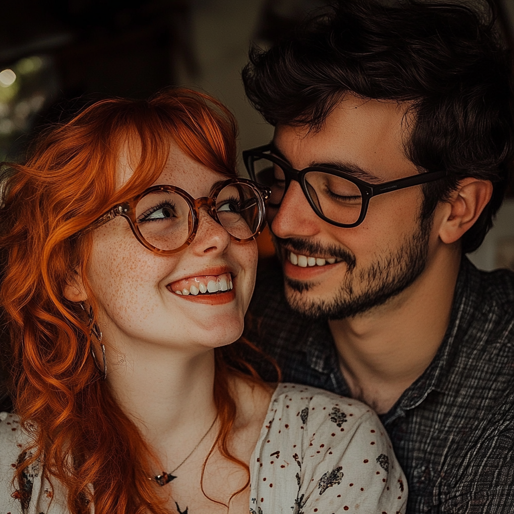 A woman smiling over her shoulder at a man | Source: Midjourney