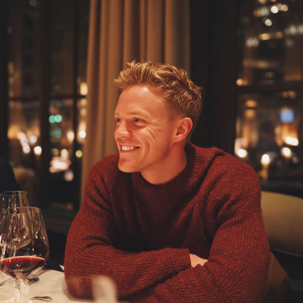A smiling man wearing a maroon sweater | Source: Midjourney