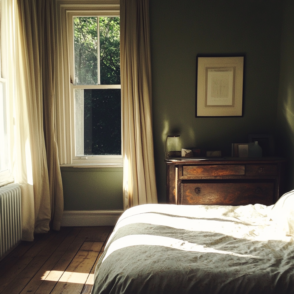 A sage green themed bedroom | Source: Midjourney