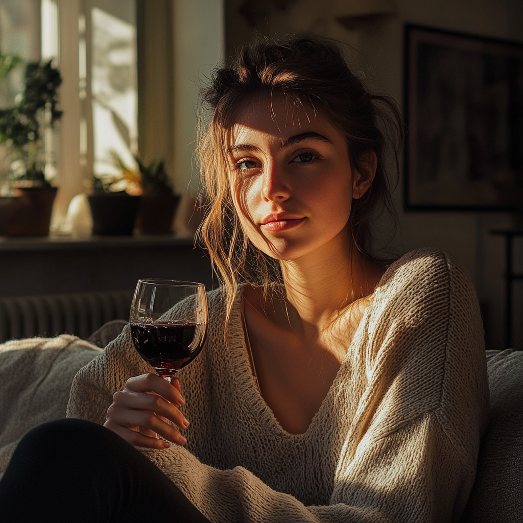 Woman enjoying a glass of wine | Source: Midjourney