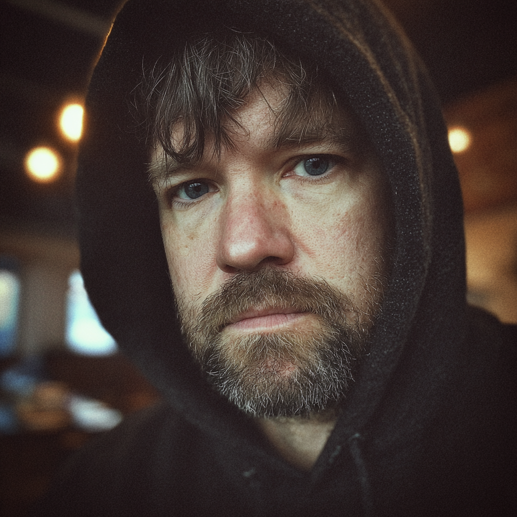 Mężczyzna w czarnej bluzie z kapturem | Źródło: Midjourney