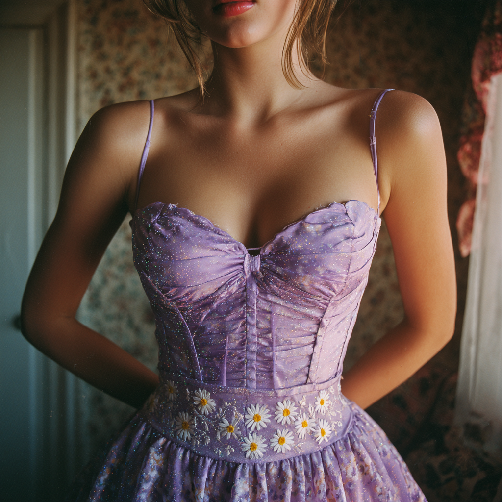 A girl trying on a dress | Source: Midjourney