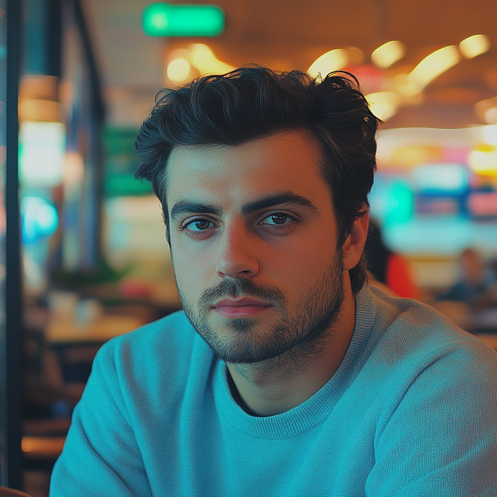 A man sitting in a coffee shop | Source: Midjourney