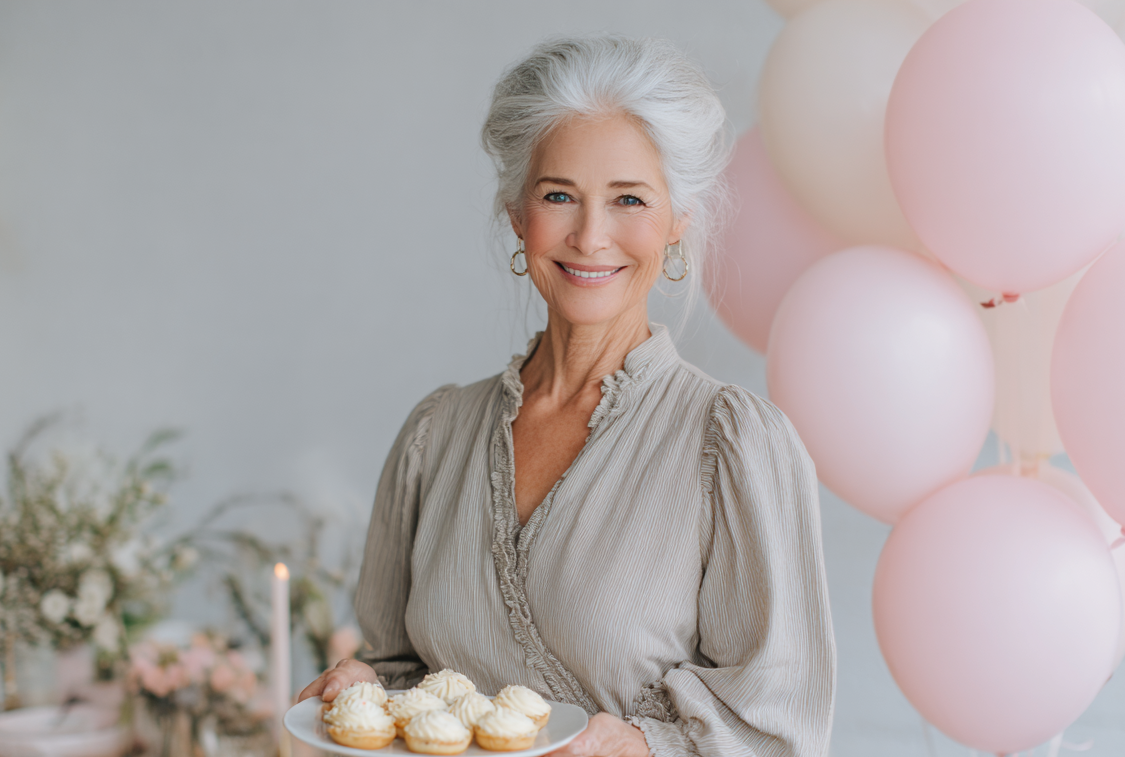 An older woman at her daughter's baby shower | Source: Midjourney