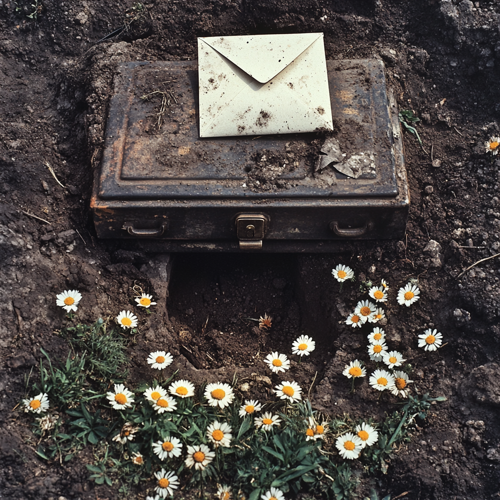 An envelope on a metal strongbox outside | Source: Midjourney