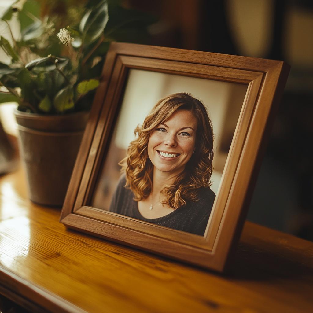 A photo frame containing a woman's picture | Source: Midjourney