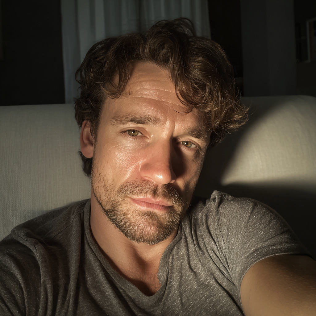 An upset man sitting on a couch | Source: Midjourney