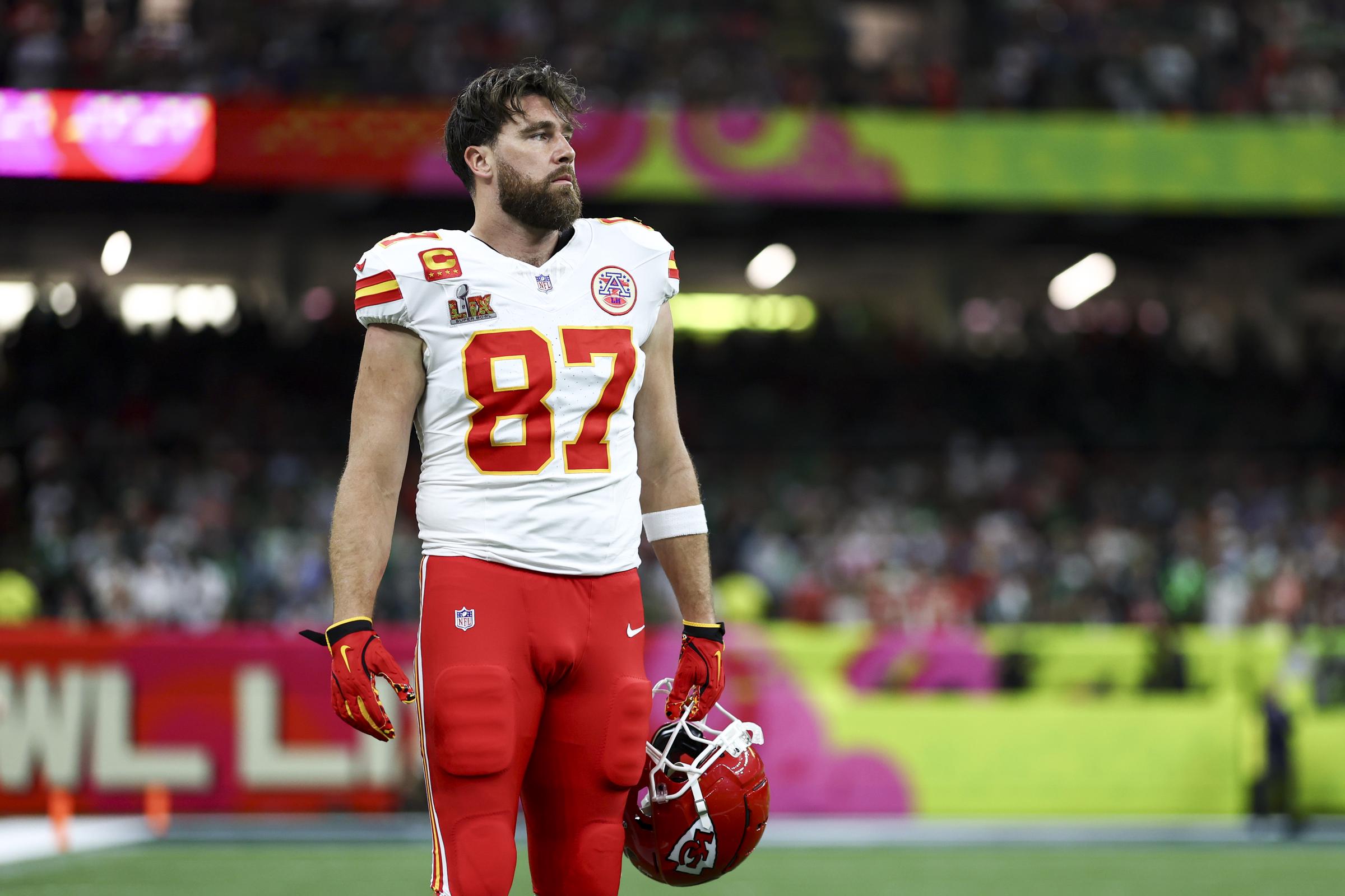 Travis Kelce during the Super Bowl in New Orleans, Louisiana on February 9, 2025. | Source: Getty Images