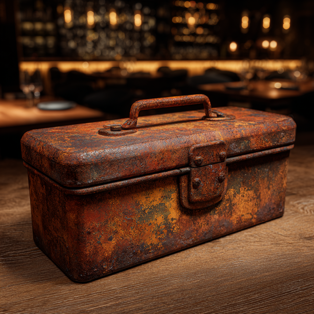 A rusty toolbox on a table | Source: Midjourney