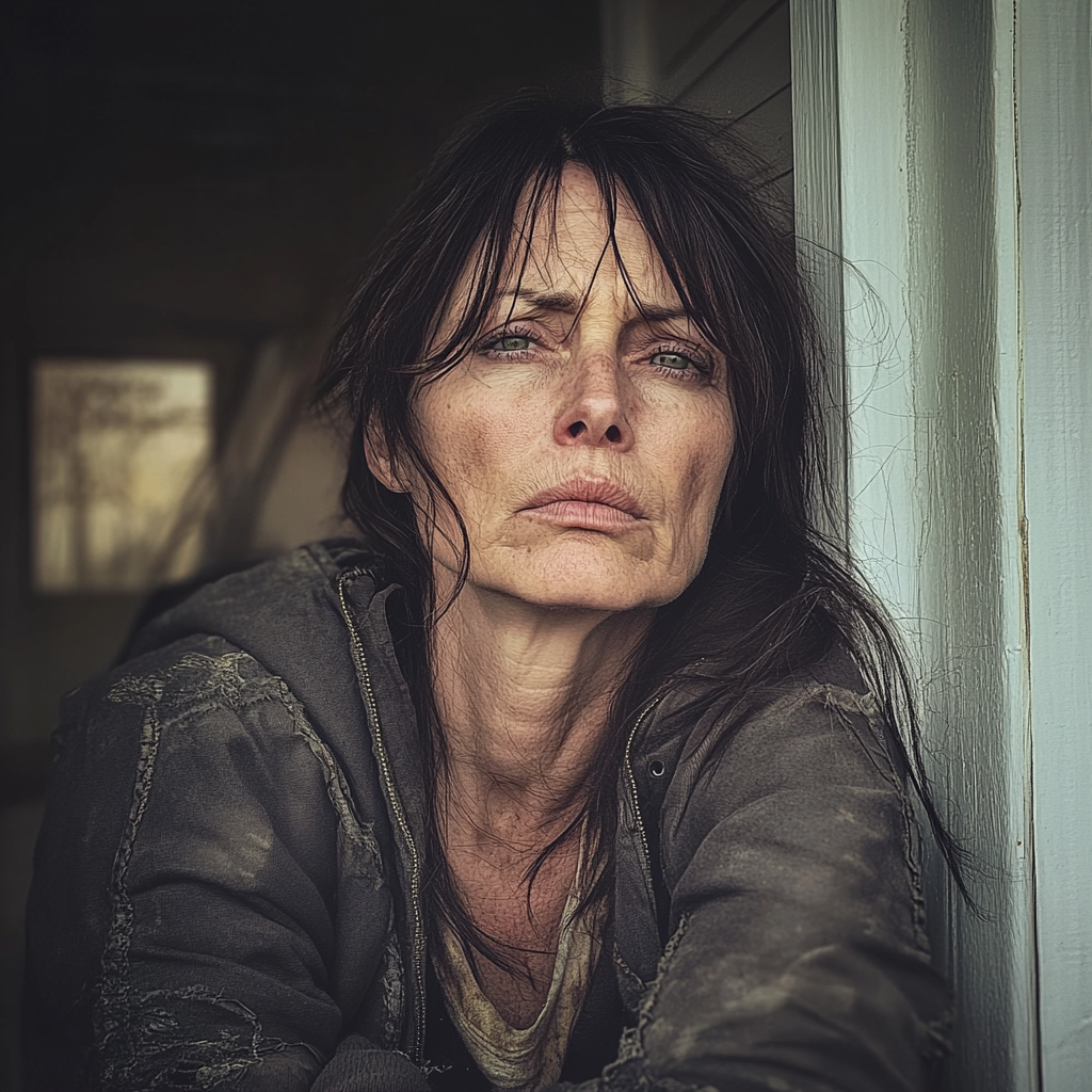 A woman standing on a porch | Source: Midjourney