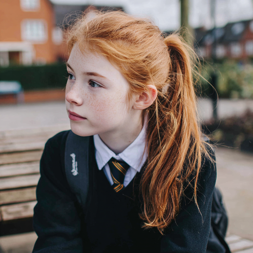 A young girl wearing her school uniform and carrying a backpack | Source: Midjourney