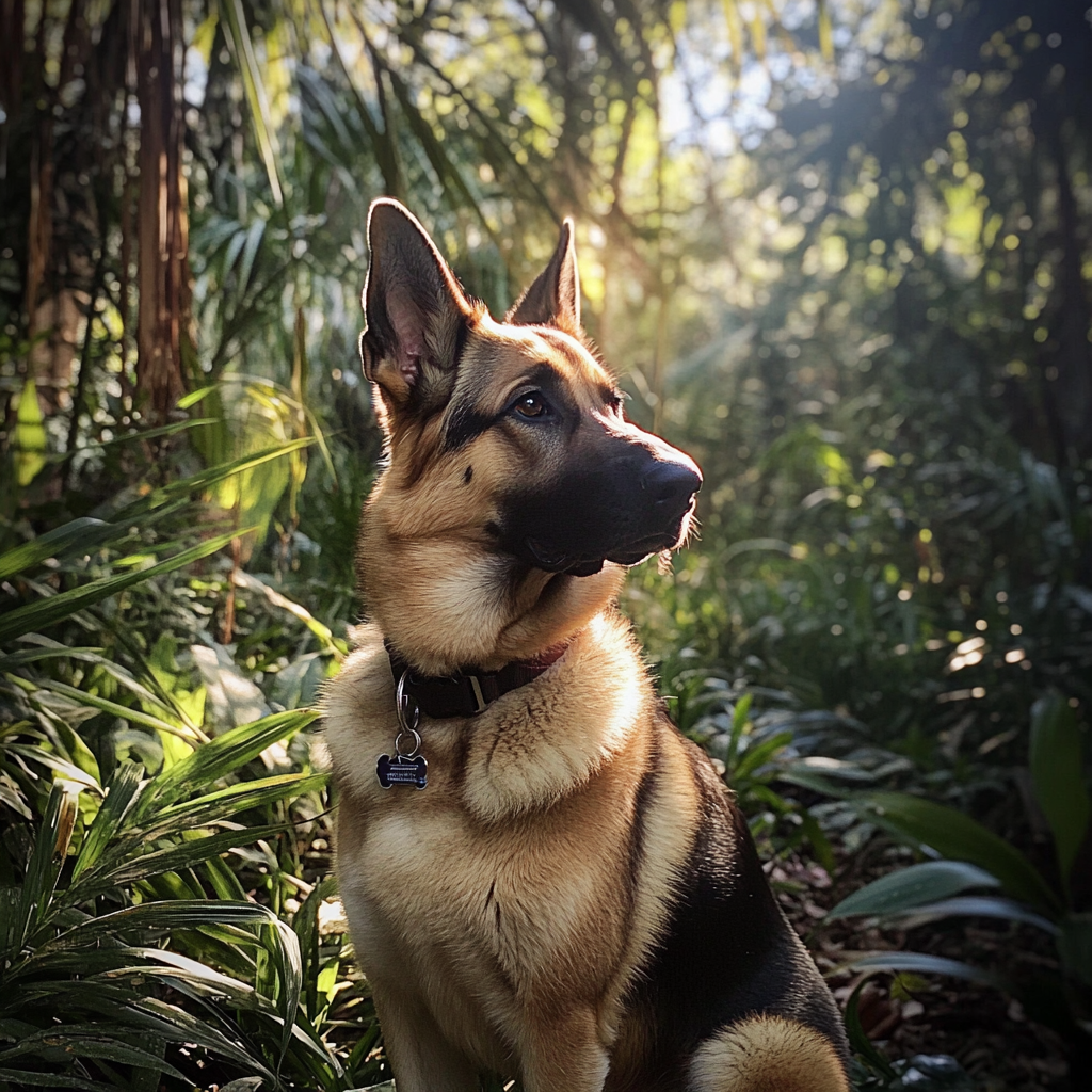 A dog in a jungle | Source: Midjourney