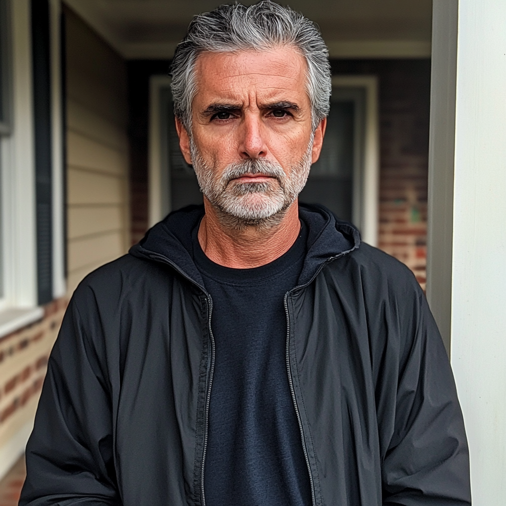An older man standing on a porch | Source: Midjourney