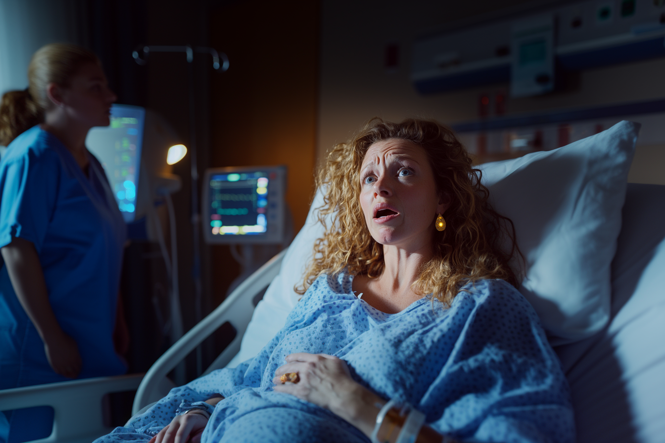 A woman in her 30s in a hospital looking in pain while in labor | Source: Midjourney