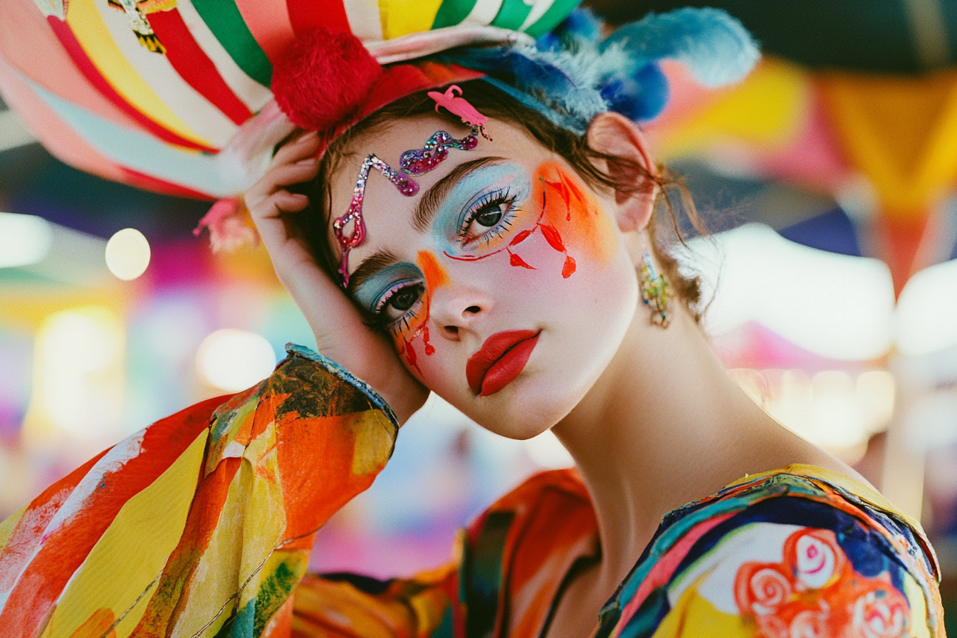 A carnival performer with a solemn expression | Source: Midjourney