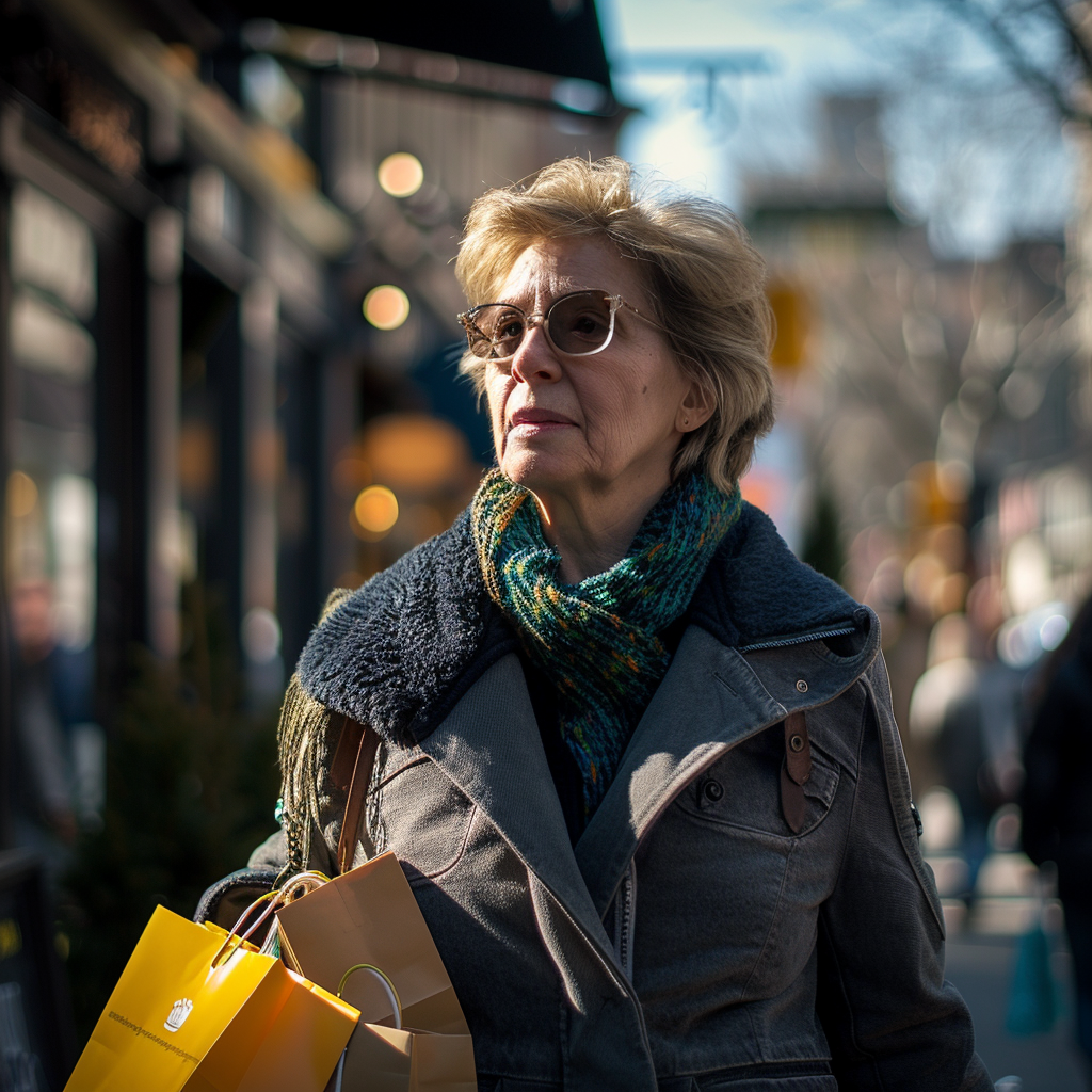 An older woman holding shopping bags | Source: Midjourney