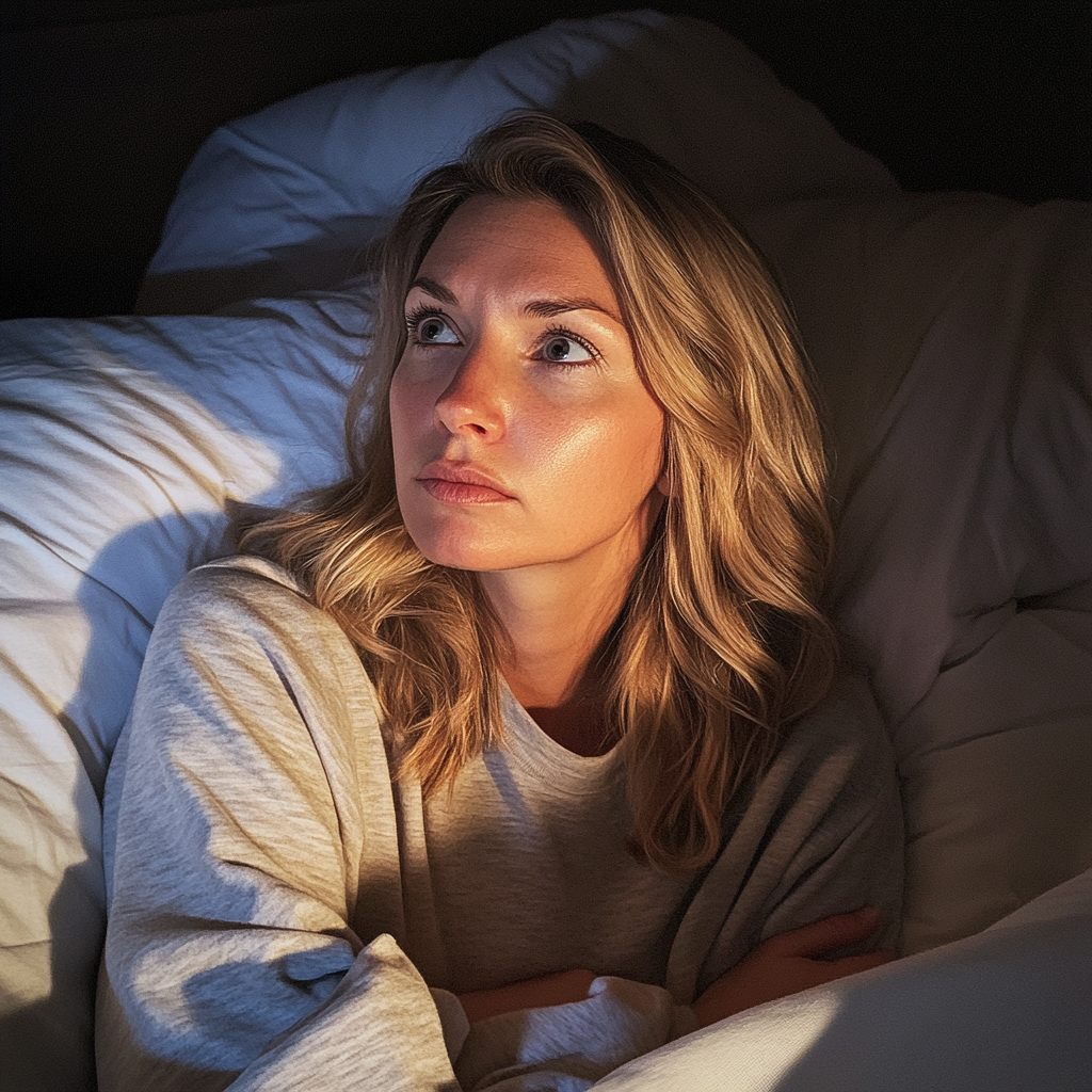 A woman sitting in her bed | Source: Midjourney