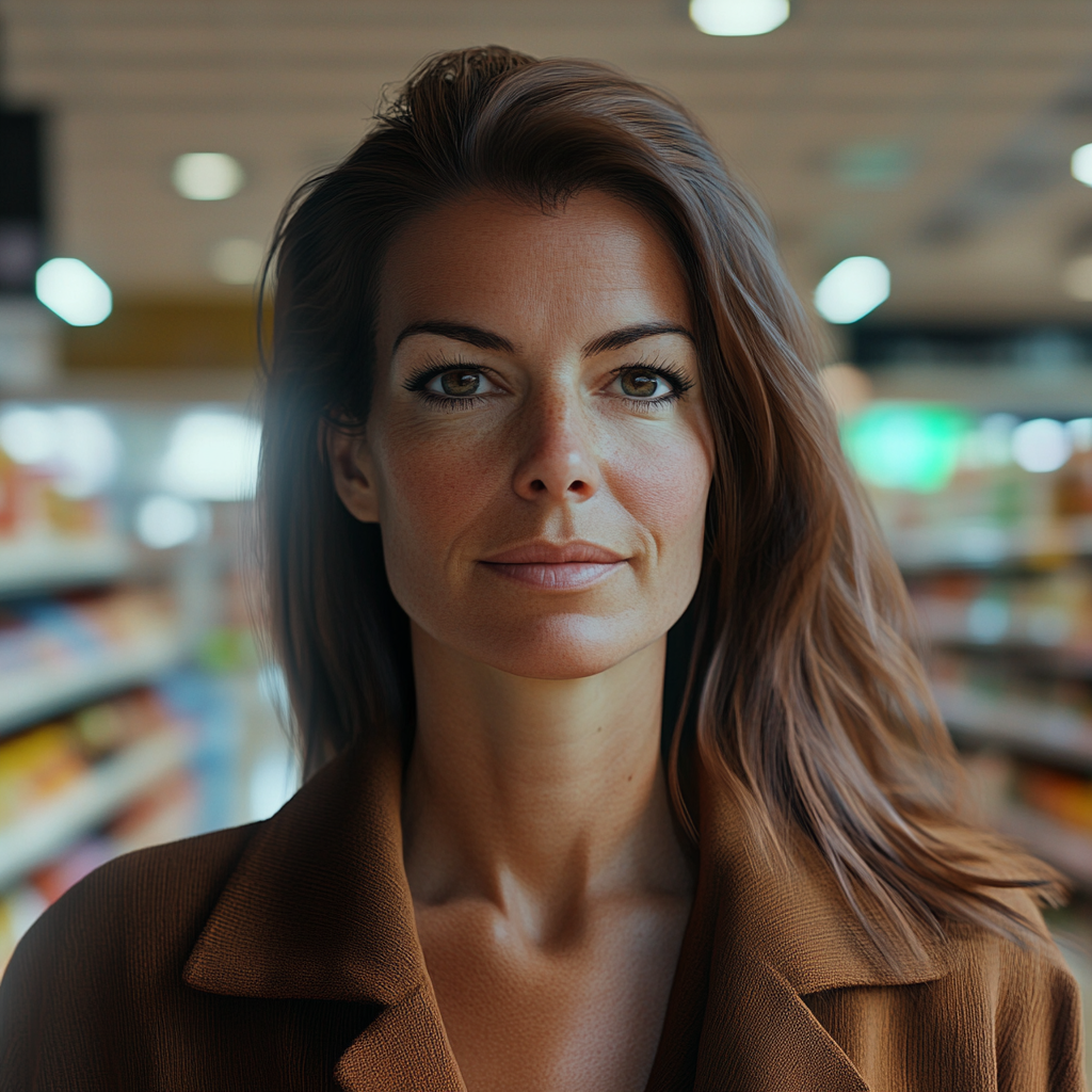 A woman smiling in a supermarket | Source: Midjourney