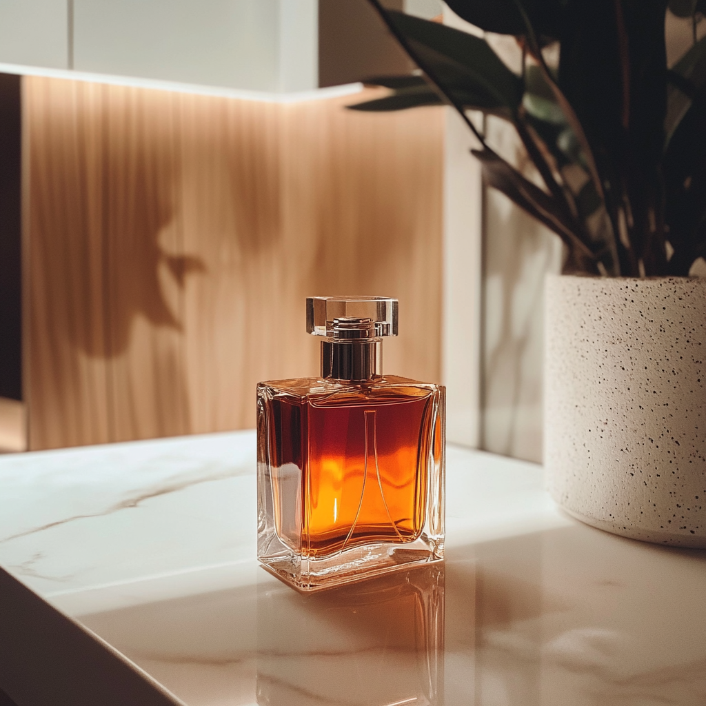 A bottle of perfume on a vanity | Source: Midjourney