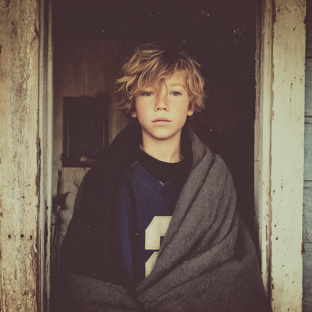 A little boy wrapped in a blanket | Source: Midjourney