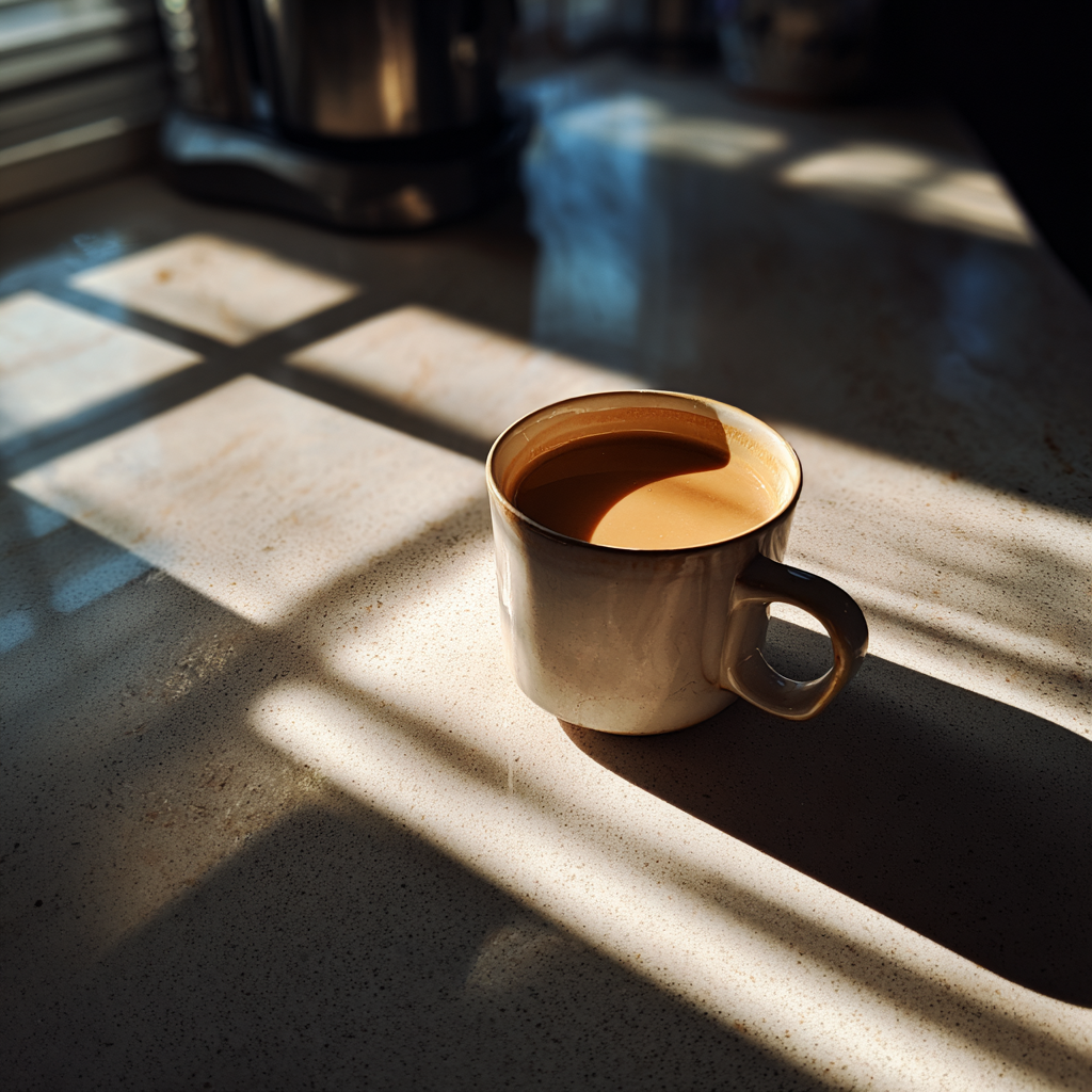 A cup of coffee on a counter | Source: Midjourney
