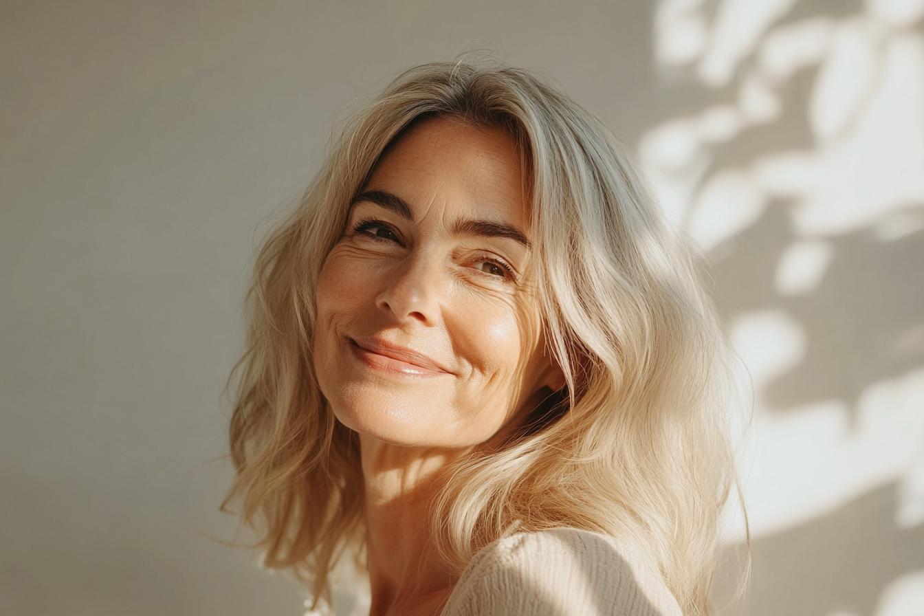 A mature woman smiling at someone | Source: Midjourney