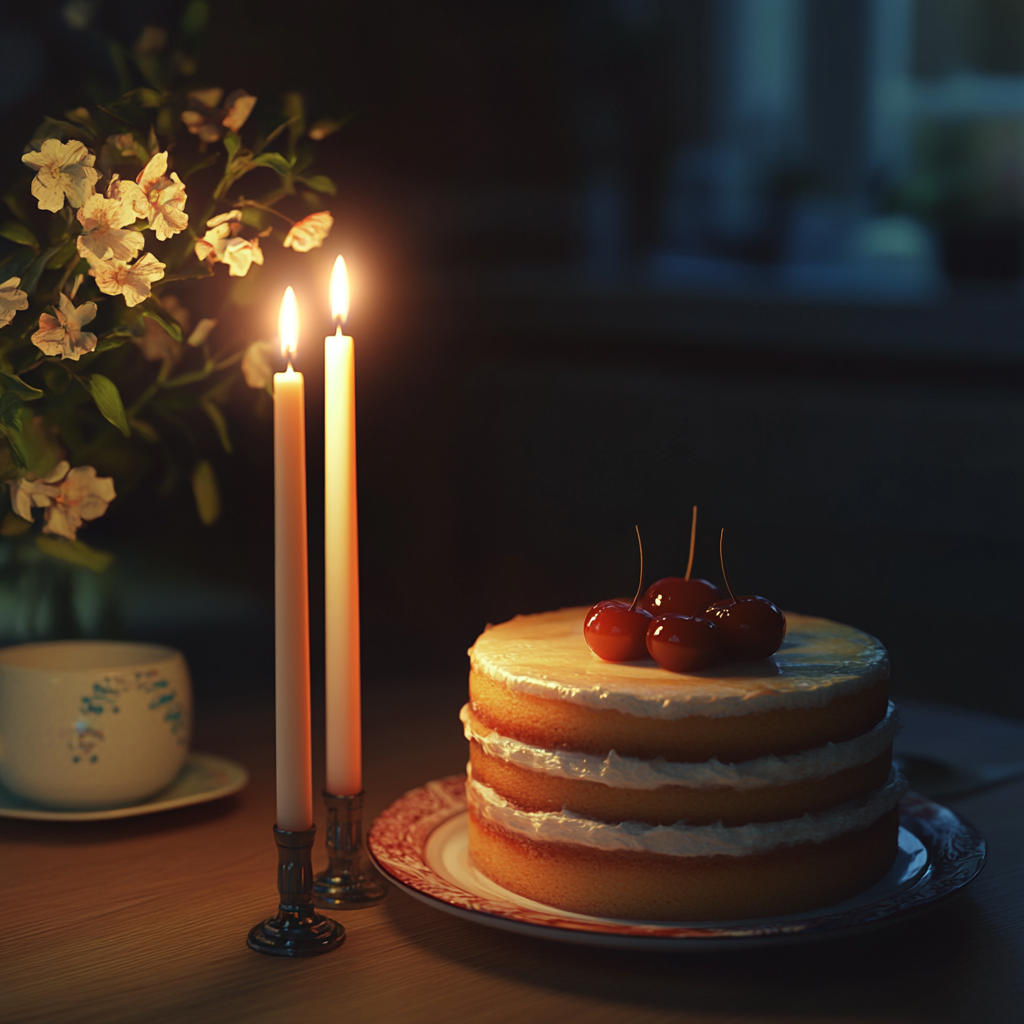 Two candles and a cake | Source: Midjourney