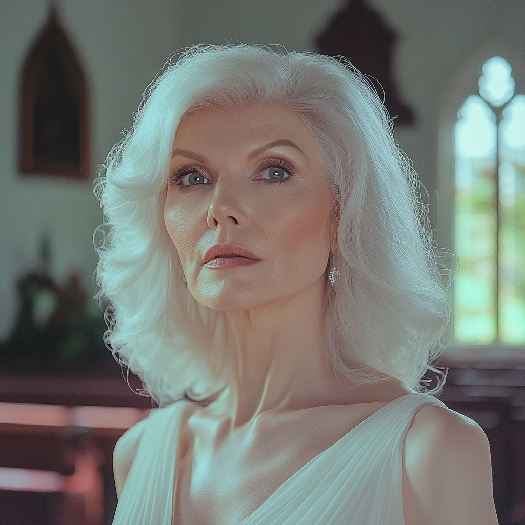 An older woman standing in a church | Source: Midjourney