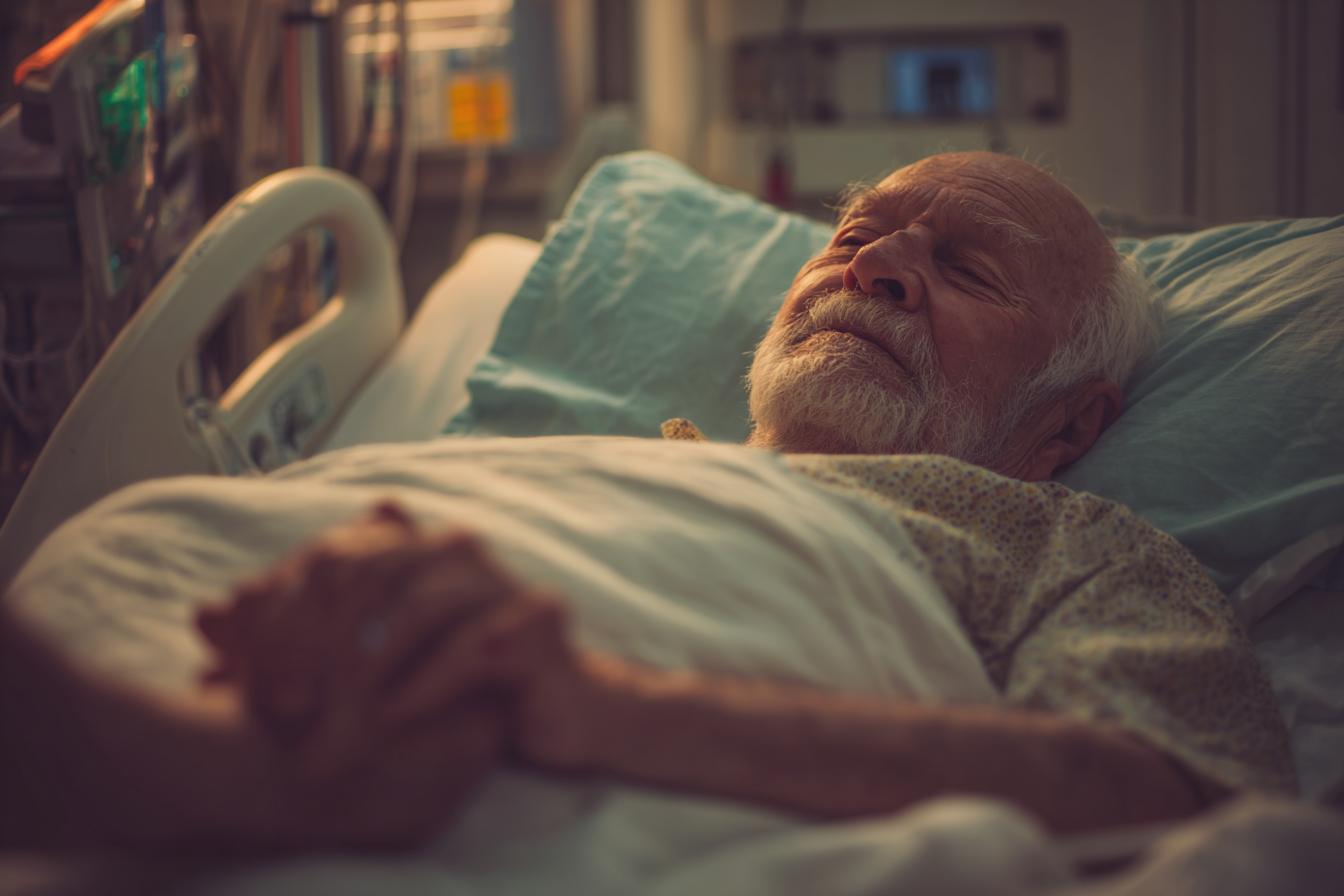An older man in a hospital bed | Source: Midjourney