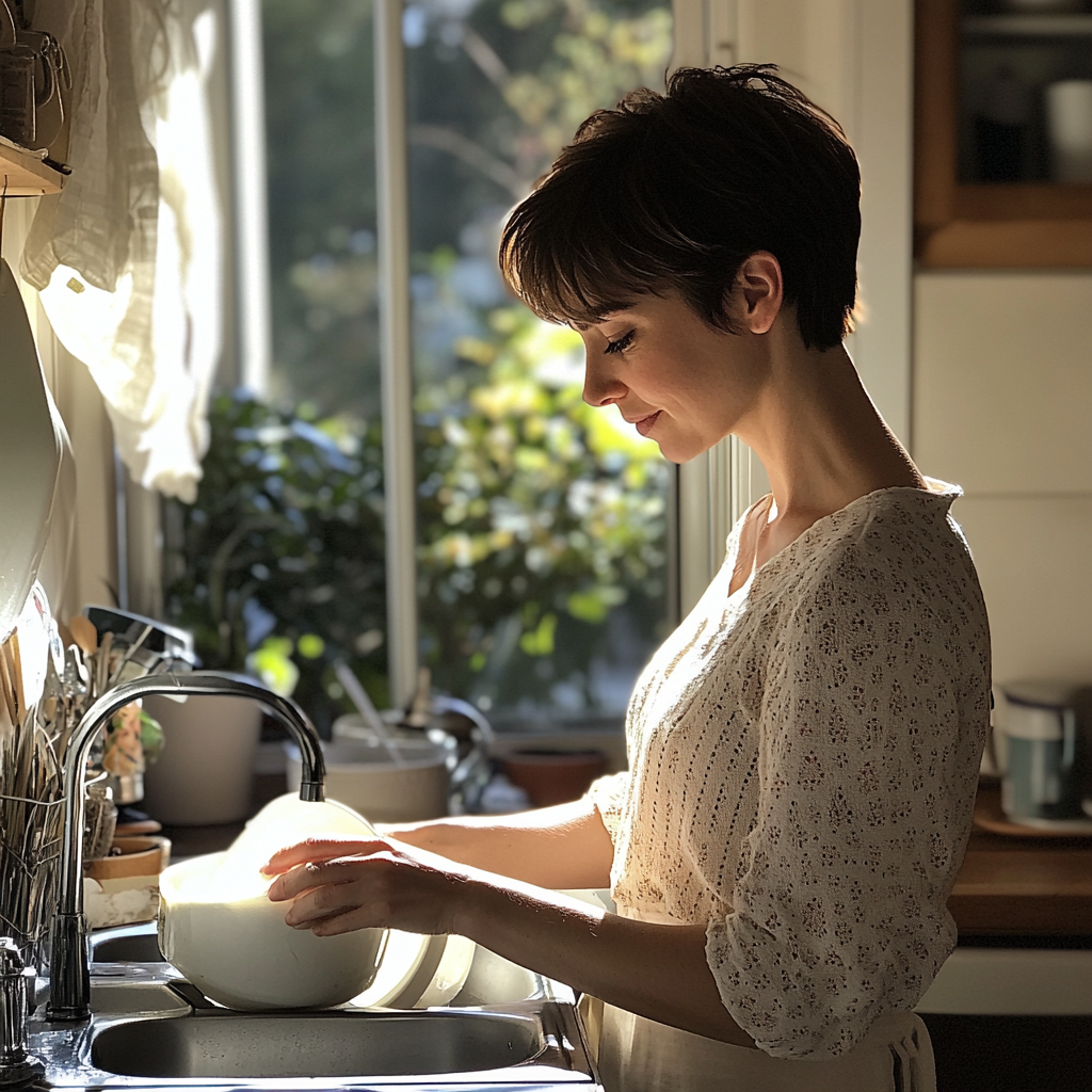 A woman busy at the sink | Source: Midjourney