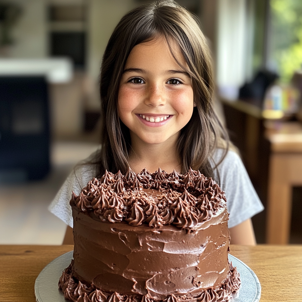 A little girl with a chocolate cake | Source: Midjourney