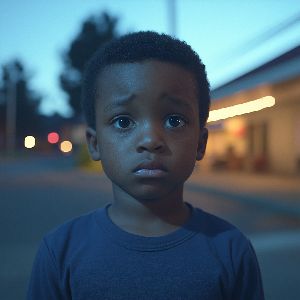 A boy standing outside a motel | Source: Midjourney