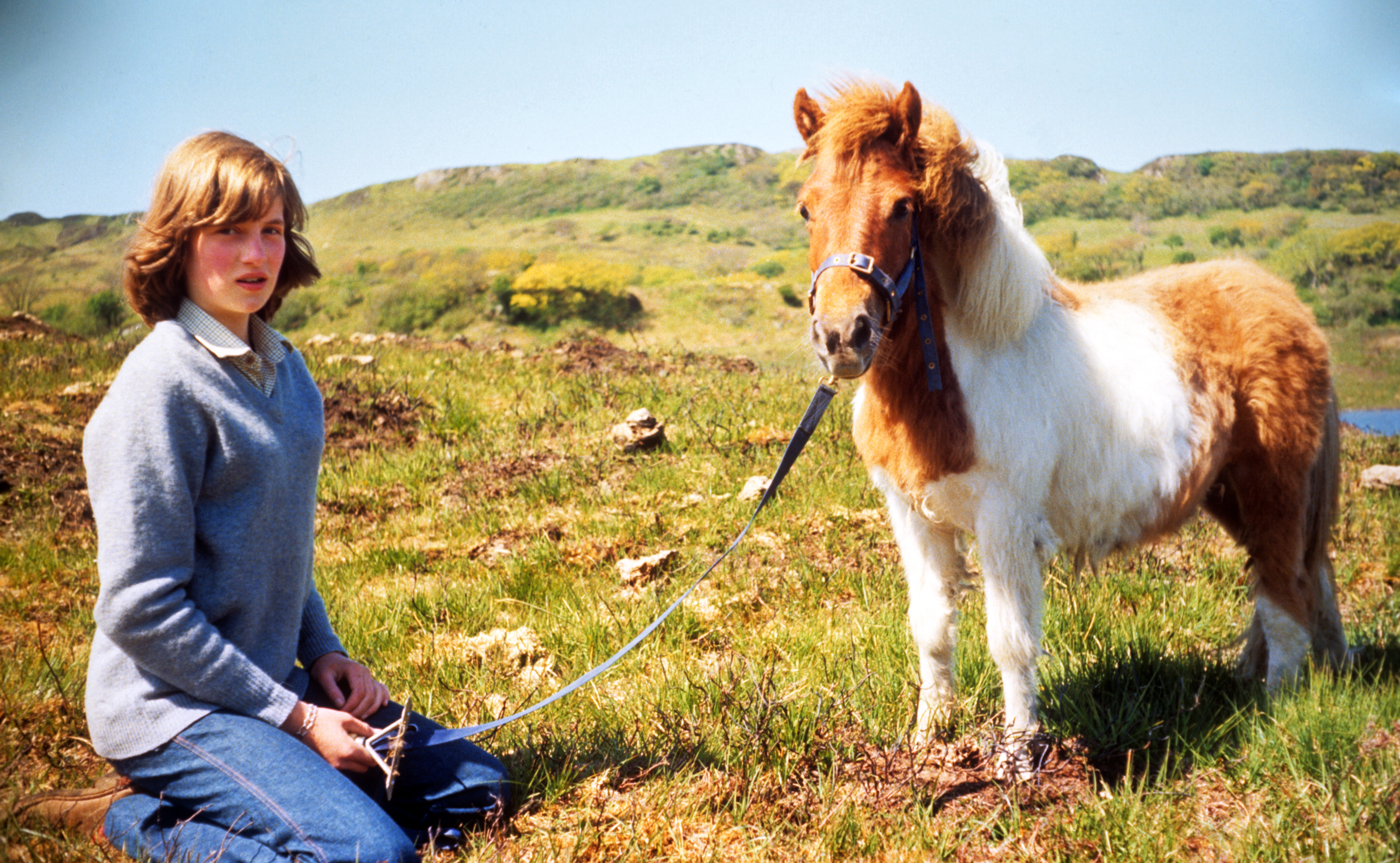 Then Lady Diana Spencer with Souffle, a Shetland pony, at her mother's home in Scotland during the summer of 1974 | Source: Getty Images