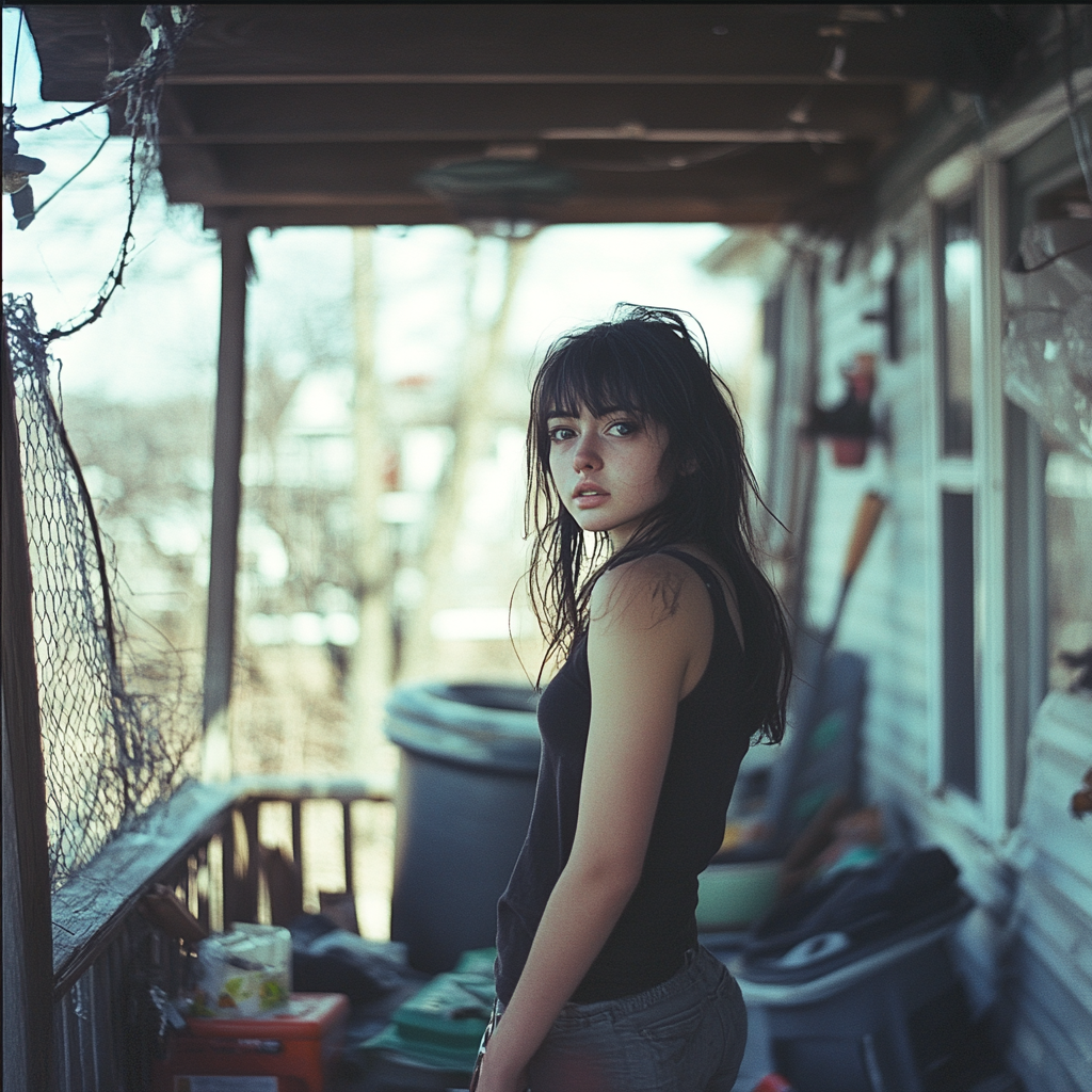 A confused woman on a cluttered porch | Source: Midjourney