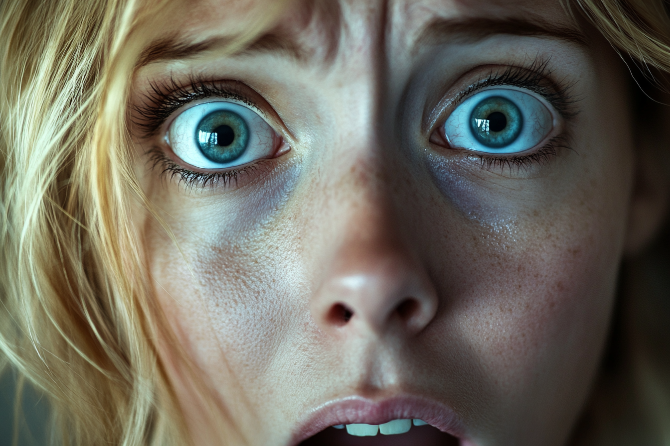 Close up image of a woman staring in shock at something | Source: Midjourney