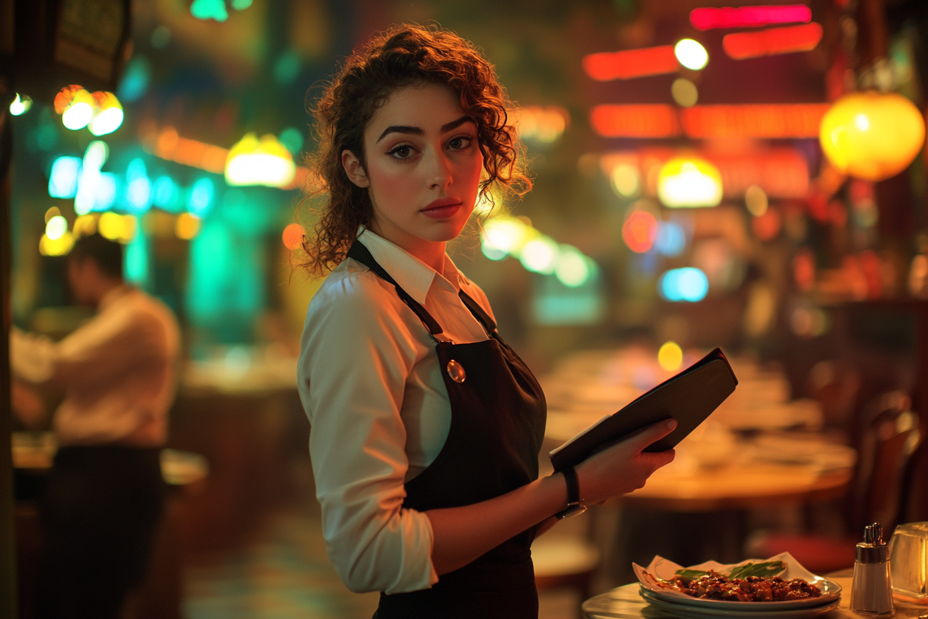 Waitress with a calm face writing on a pad | Source: Midjourney